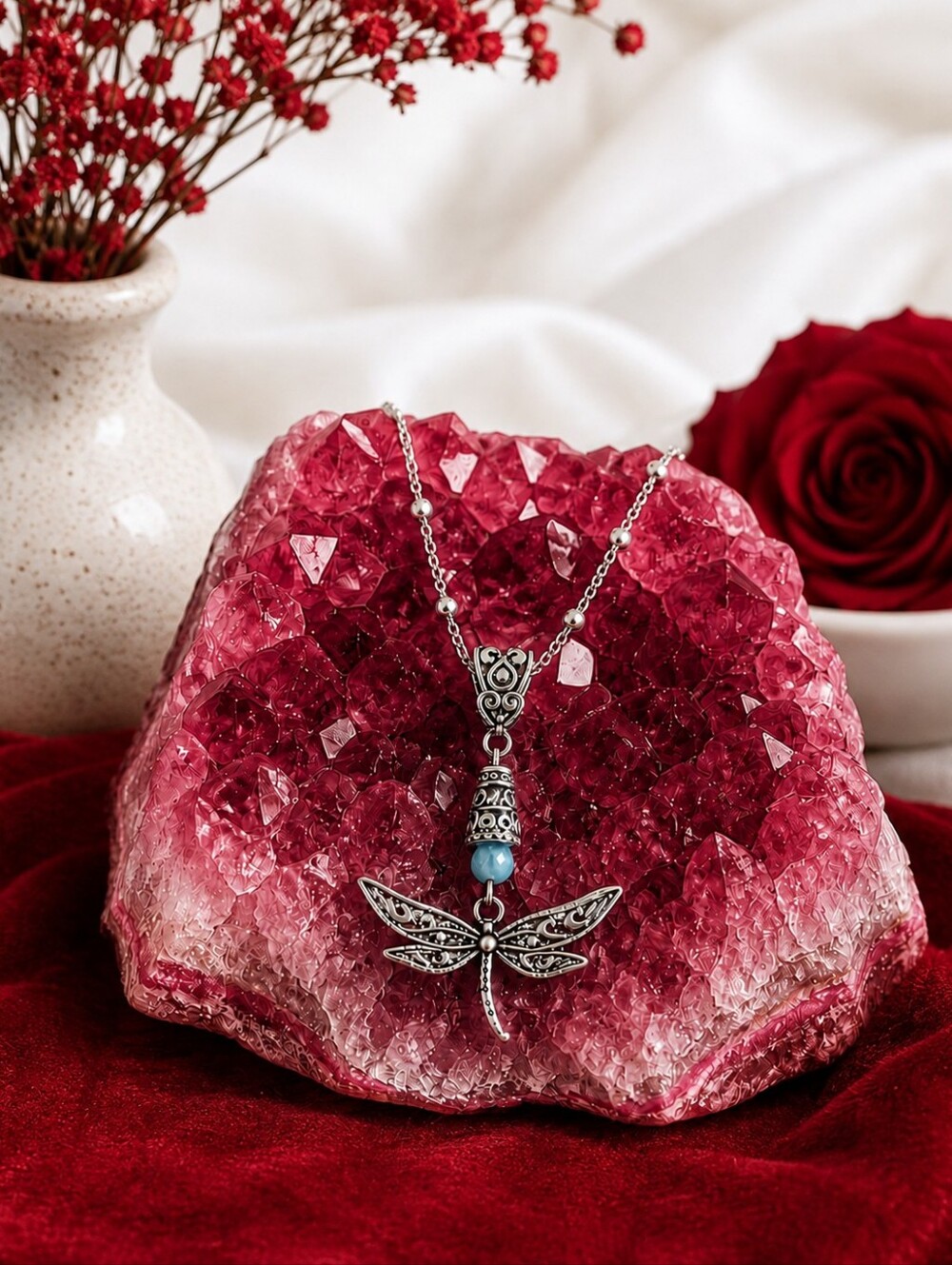 Handcreated Dragonfly Necklace on a Sterling Silver Chain